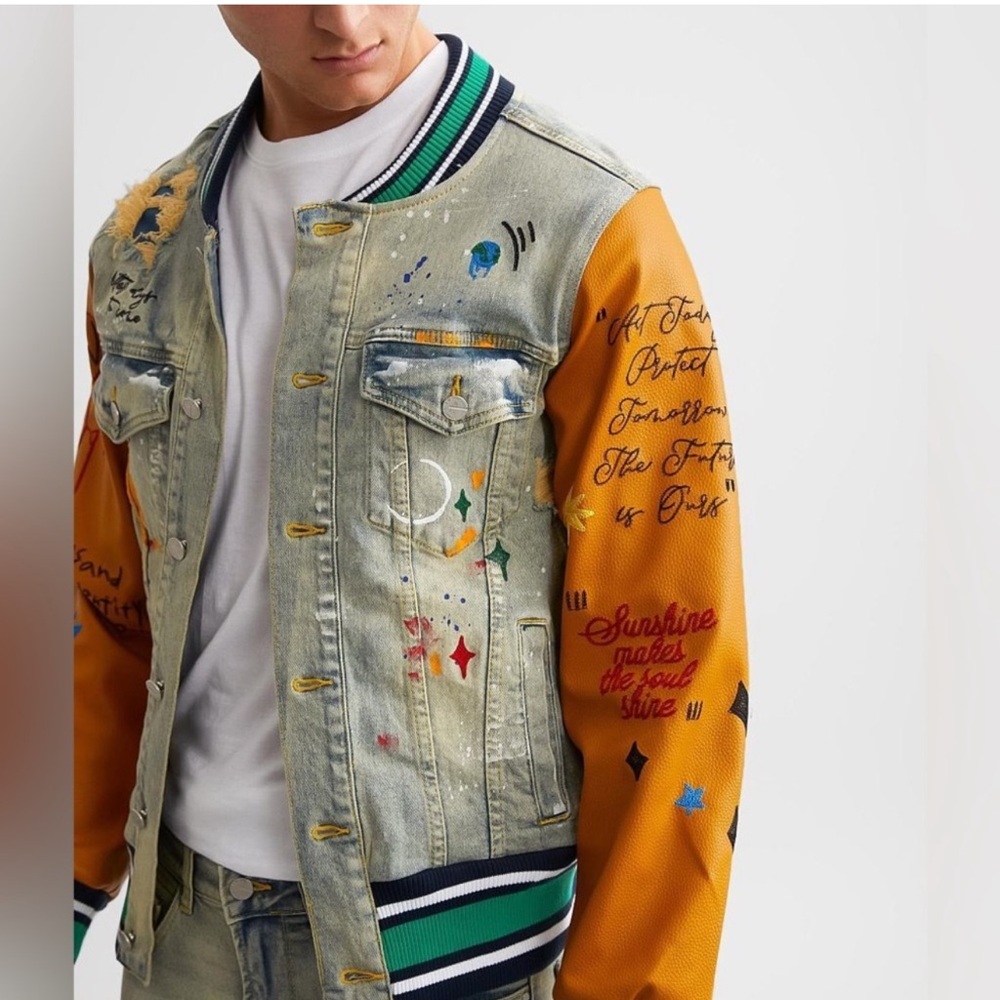 First Row Denim Varsity Jacket